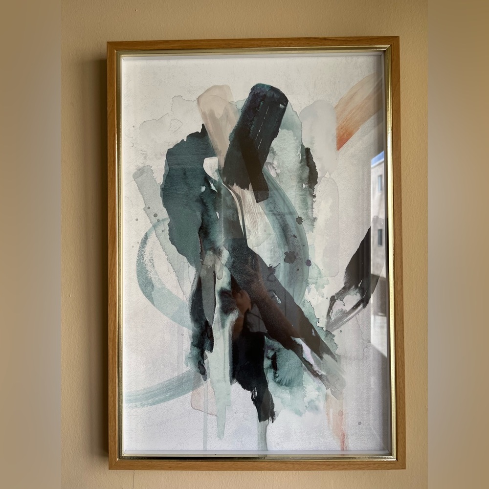 Frame Canvas Art Gold, Black, Blue, Turquoise  24.5 x 17 inches